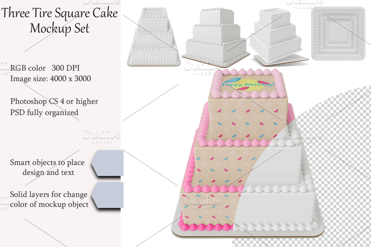 Tiered cake Mockup set. PSD mockup., a Product Mockup by NatalyaZelenova (Photo 1 of 6)