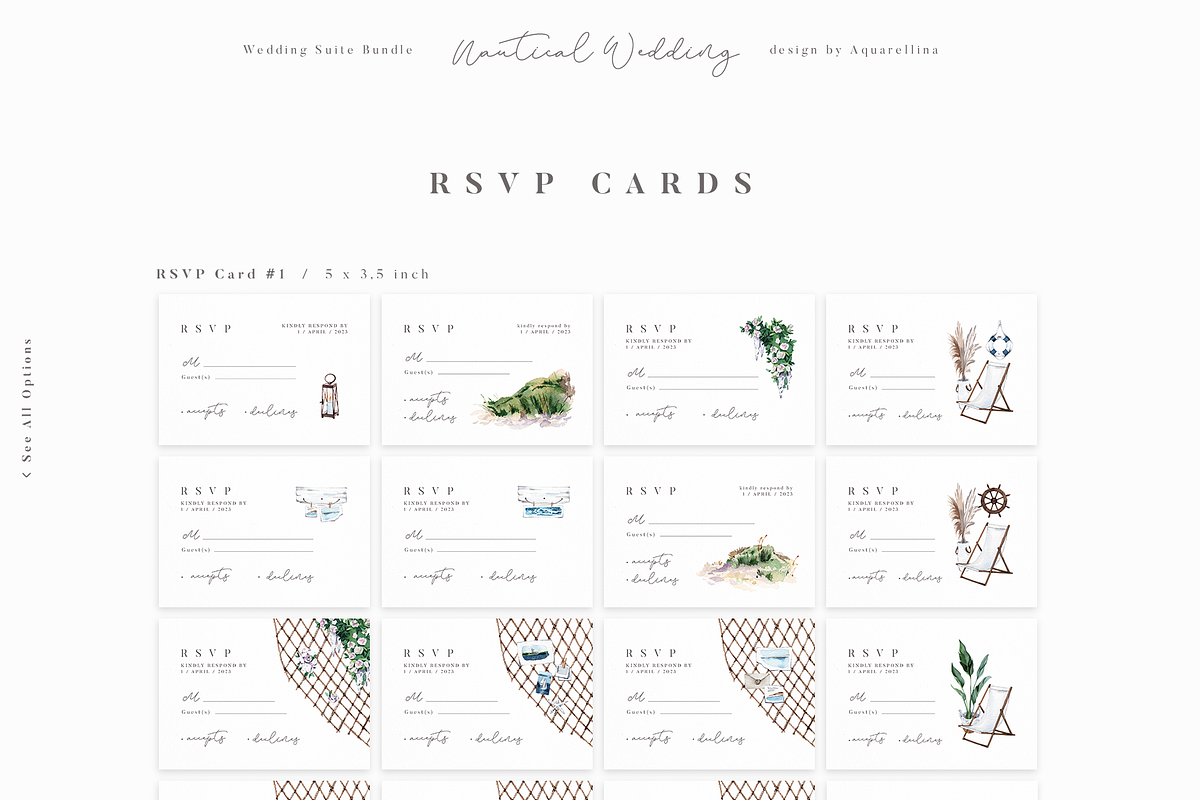 Nautical Wedding Invitations BUNDLE, an Invitation Template by Aquarellina (Photo 19 of 21)