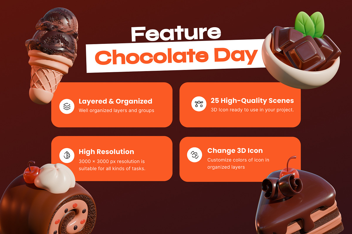 Happy World Chocolate Day, a Food & Drink 3D Model by orenjidesign (Photo 2 of 8)