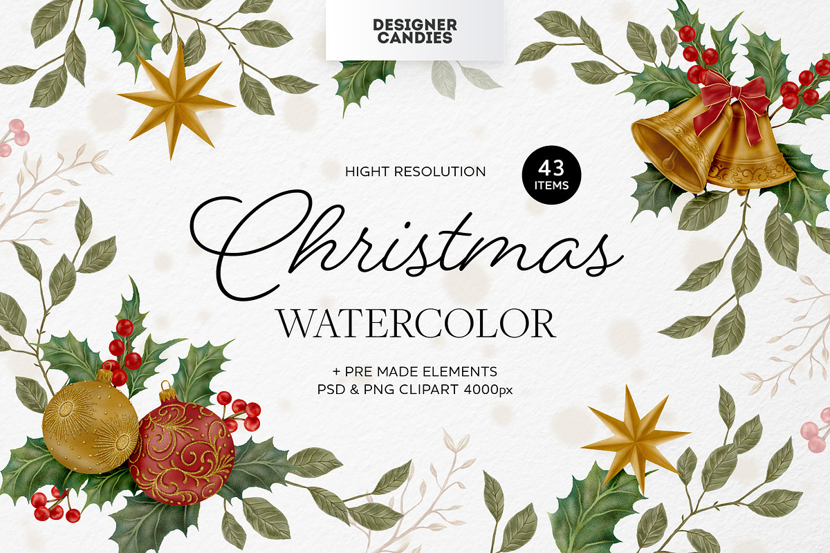 Christmas Watercolor Decorations, an Object Graphic by DesignerCandies (Photo 1 of 5)