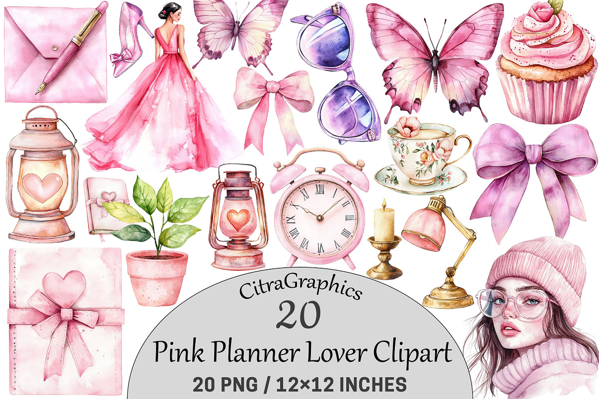Pink Planner Lover Clipart, a Seasonal Illustration by CitraGraphics (Photo 1 of 6)
