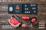 Black Cafe Menu Mockup (horizontal), an iPhone Mockup by mockupgeek (Thumbnail 1 of 4)