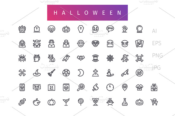 Halloween Line Icons Set