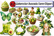 Watercolor Avocado Farm Clipart, an Illustration by Design Market (Thumbnail 1 of 3)