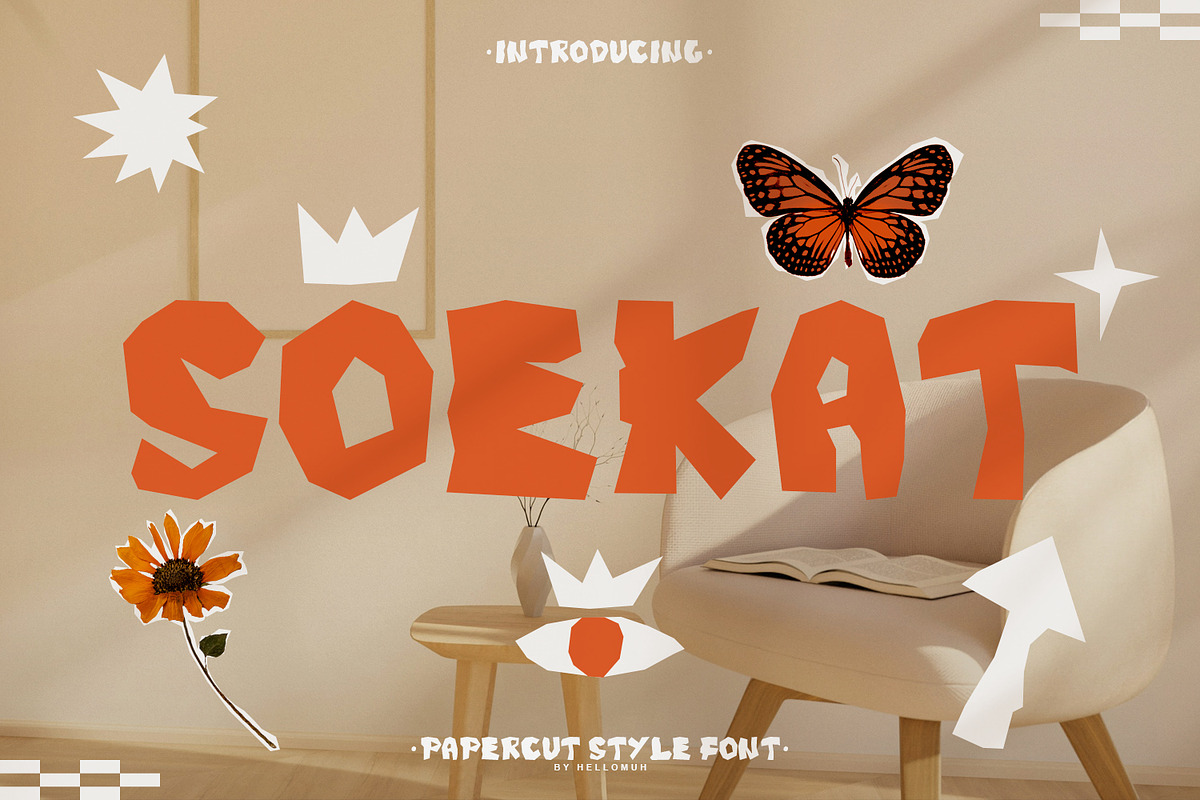 Soekat - Papercut style font, a Sans Serif Font by Hello Muh (Photo 1 of 7)