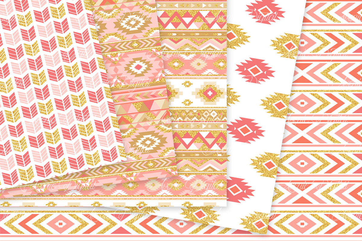Coral & Gold Boho Seamless Patterns, a Pattern Graphic by Avenie Digital (Photo 4 of 4)