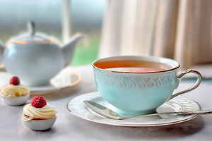 Cup of tea with cake in a classic dining room, a Food & Drink Photo by Davizro's Market