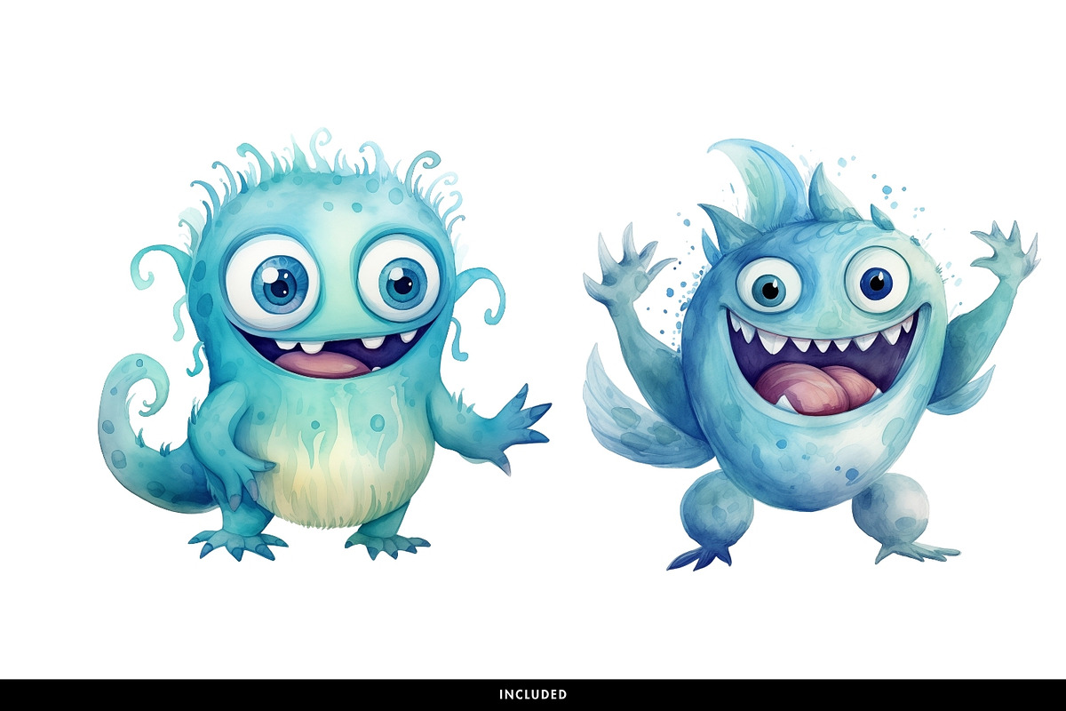 Cute Blue Green Monster Clipart PNG, a Decorative Illustration by illuztrate (Photo 6 of 6)