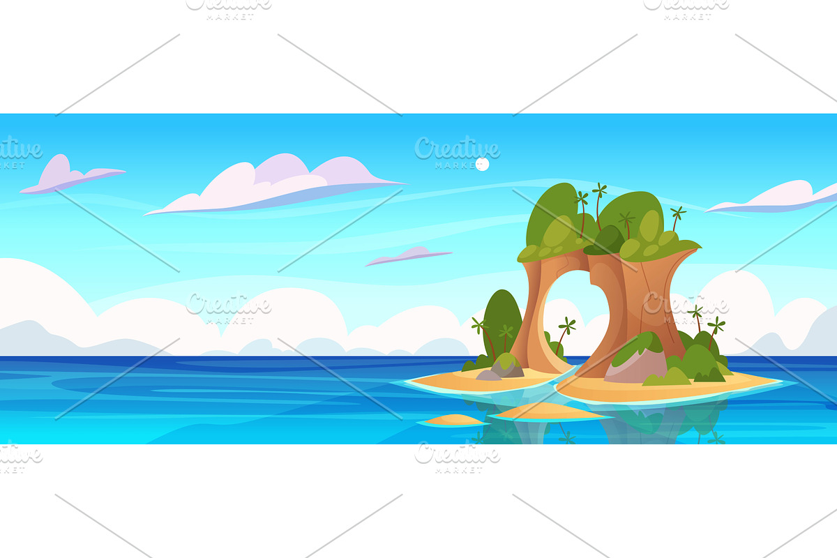 Island. Cartoon vector background, an Illustration by Onyx