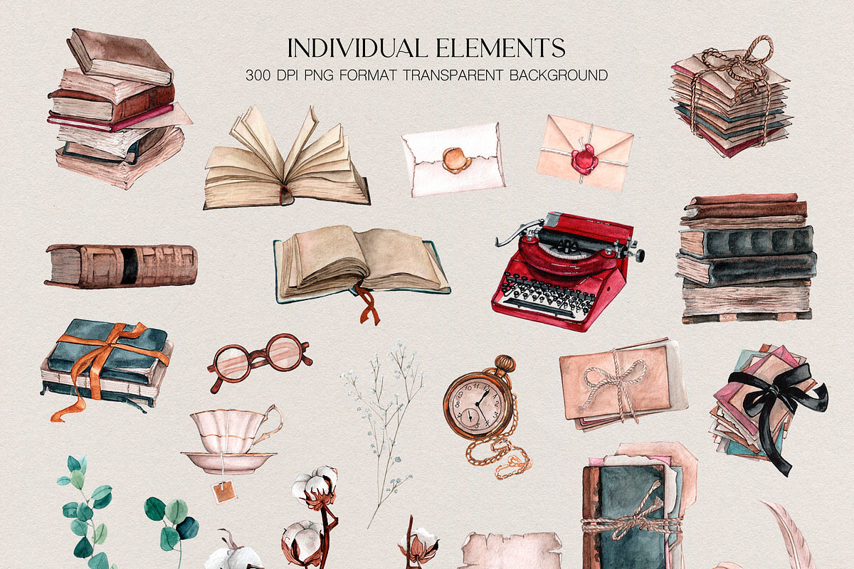 Book Lovers - watercolor set, an Illustration by CrystalinaShop (Photo 3 of 4)