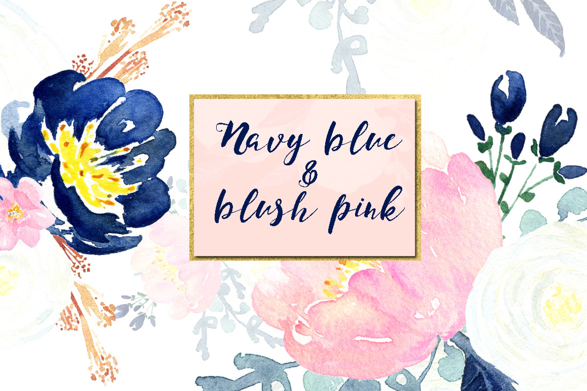 Navy blue & blush pink flowers, a Texture Illustration by LABFcreations (Photo 6 of 6)