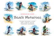 Watercolor Beach Motocross Clipart, a Decorative Illustration by stickermadness (Thumbnail 1 of 5)