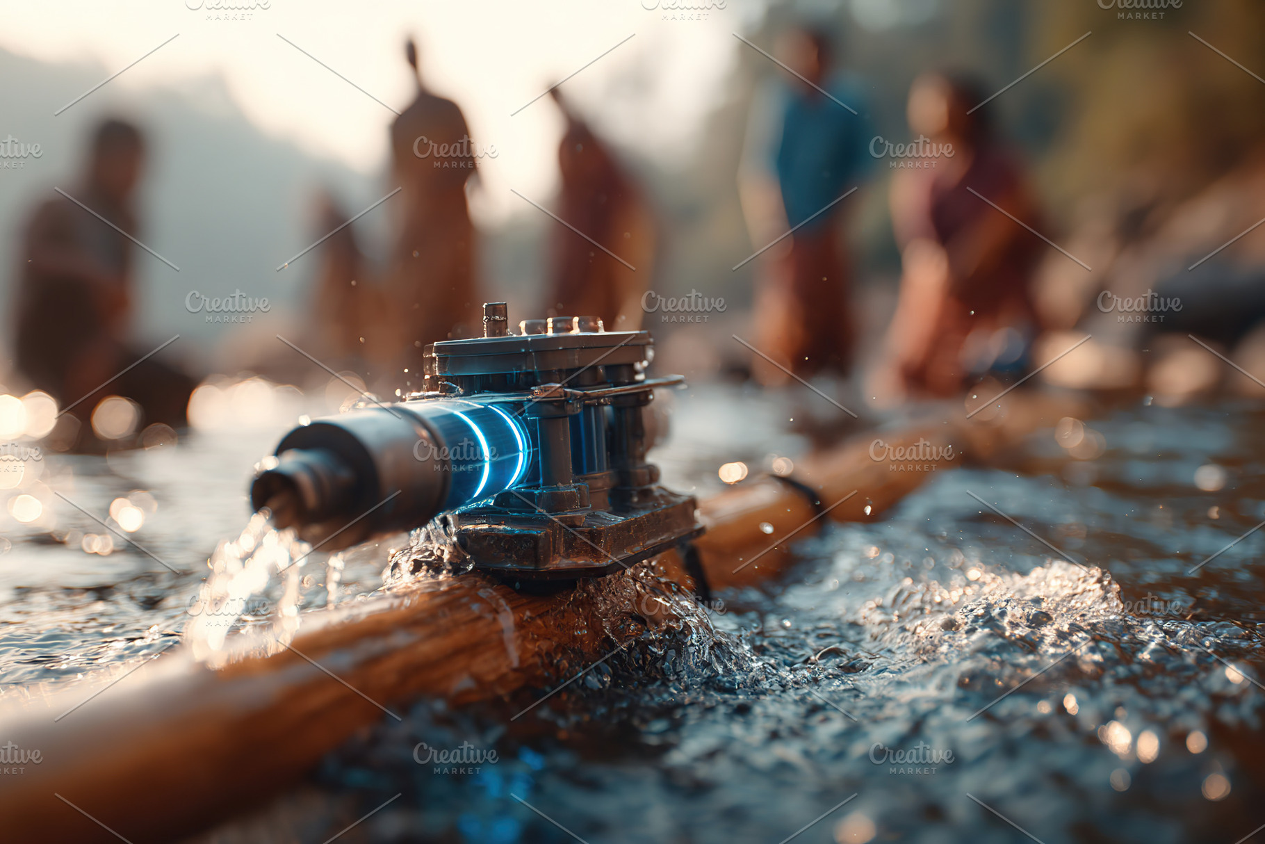 High-tech water filter operates in a natural setting during daylight, a Food & Drink Photo by AlyaAnd