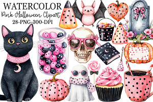 Black Pink Halloween Clipart, an Illustration by Rose Art