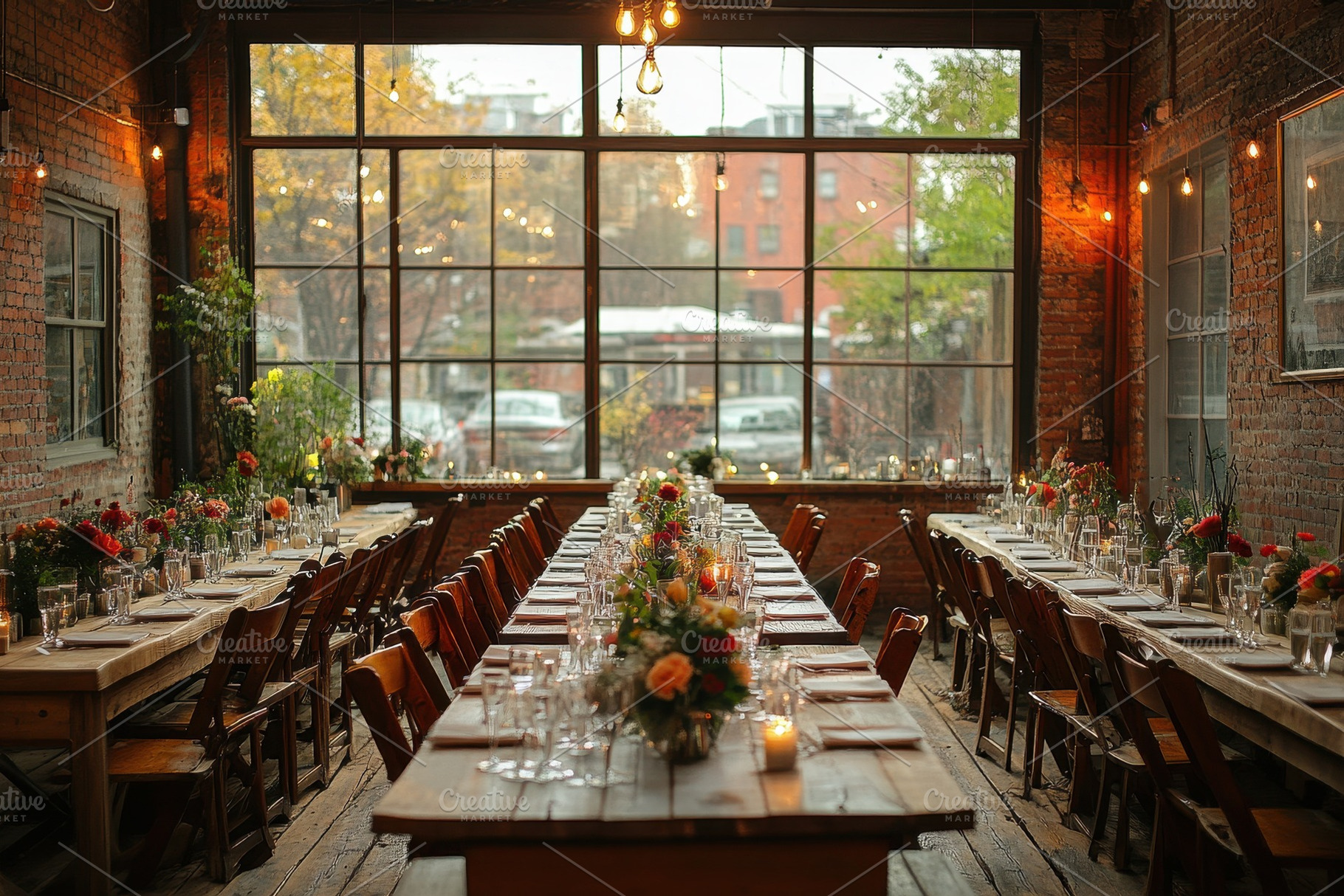 Elegant dining setup in a cozy urban, a Photo by Tanuart