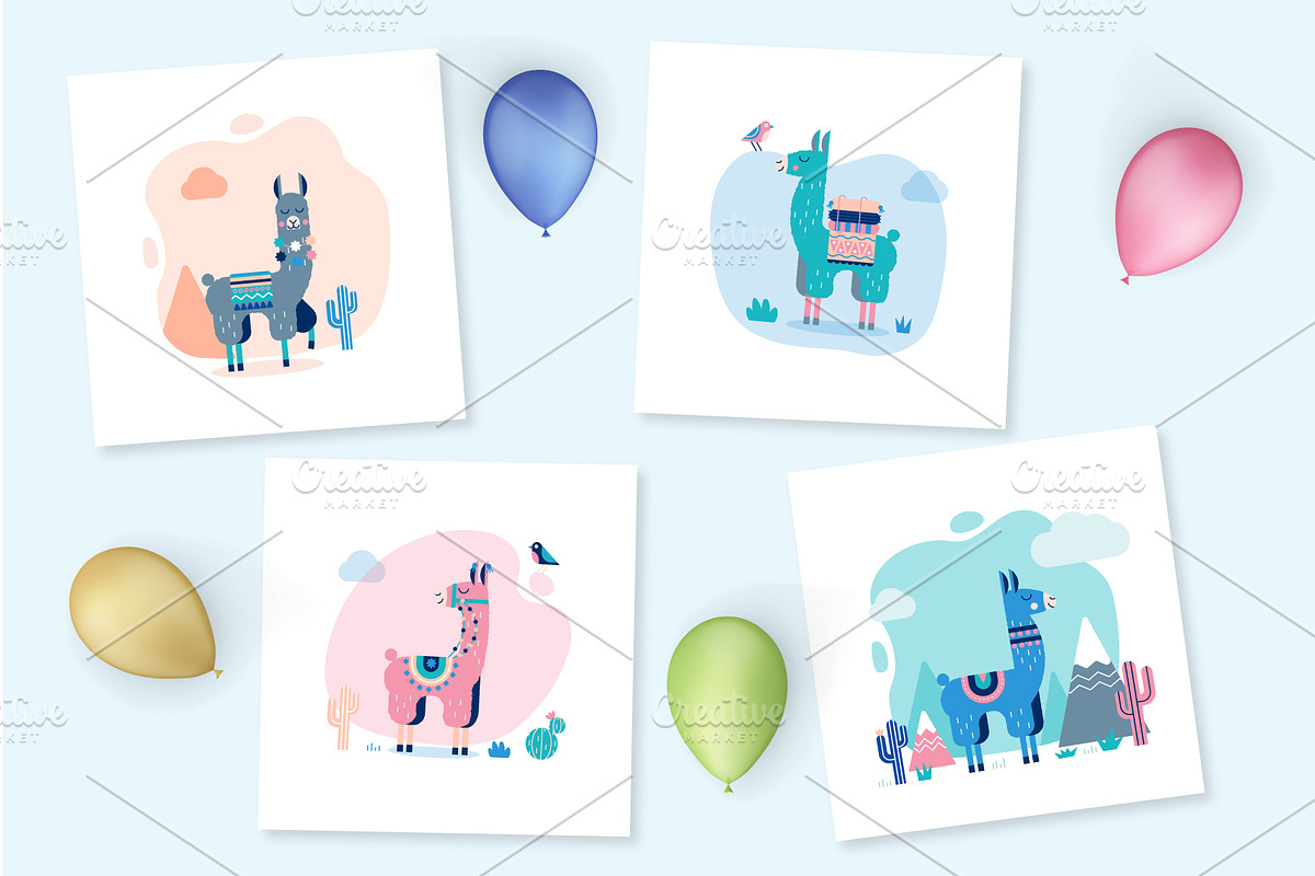 Cute Lamas, an Animal Illustration by BezierMagic (Photo 2 of 6)