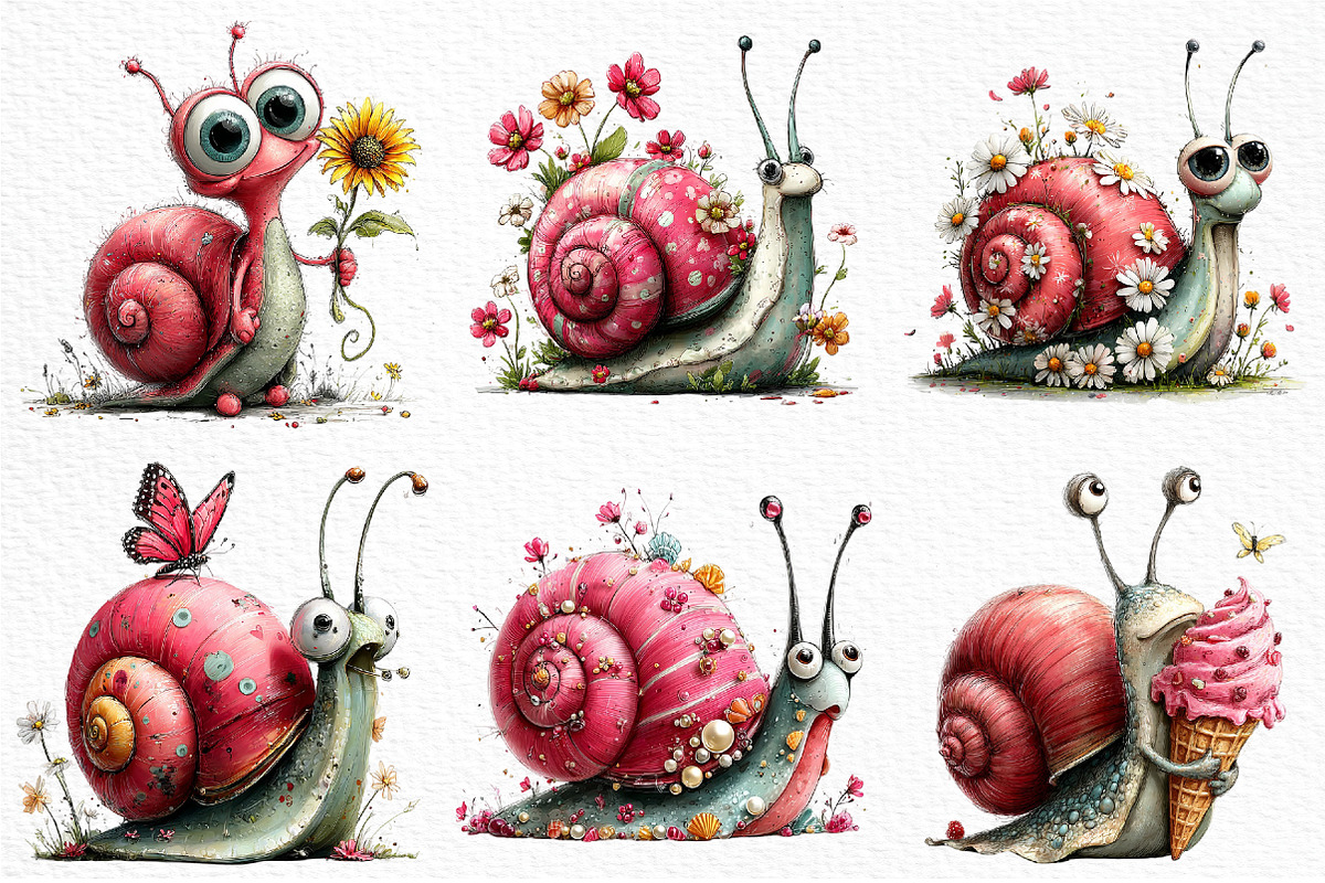 Whimsical Summer Snail Clipart, an Illustration by Craft Nest (Photo 3 of 12)