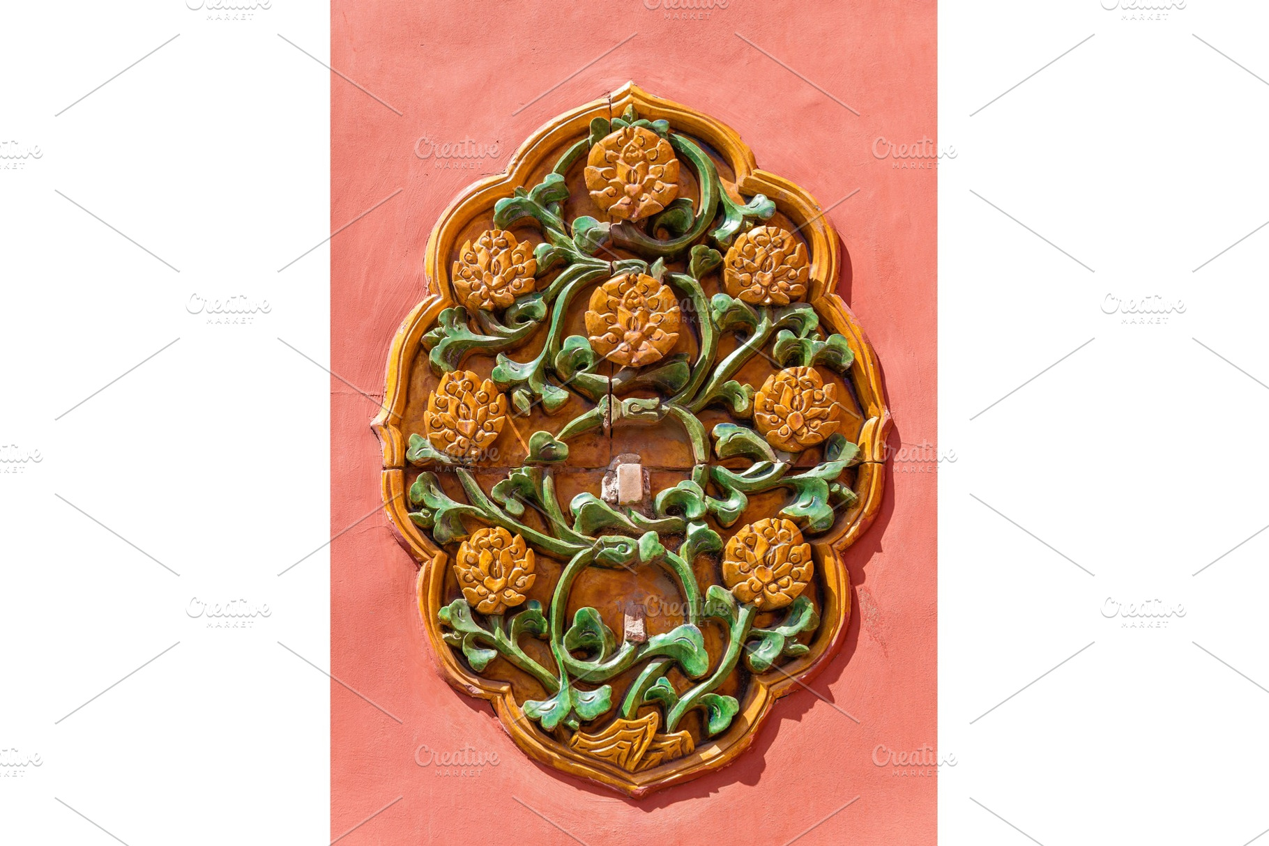 Ornate ceramic decoration on a wall of the Forbidden City, Beijing, an Architecture Photo by Leonid Andronov