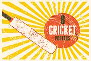 Cricket vintage vector poster set., a Sport Illustration by PoPaShop (Thumbnail 1 of 9)