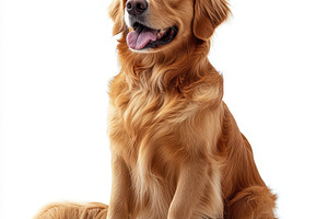 Golden Retriever Dog Sitting White B, an Animal Photo by Pixeness Studio