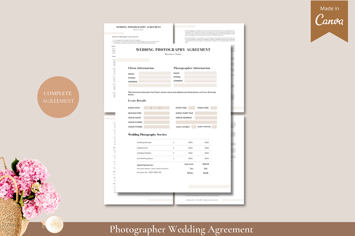 Photography Wedding Agreement, a Brochure Template by Bonita Digital Design (Photo 1 of 2)