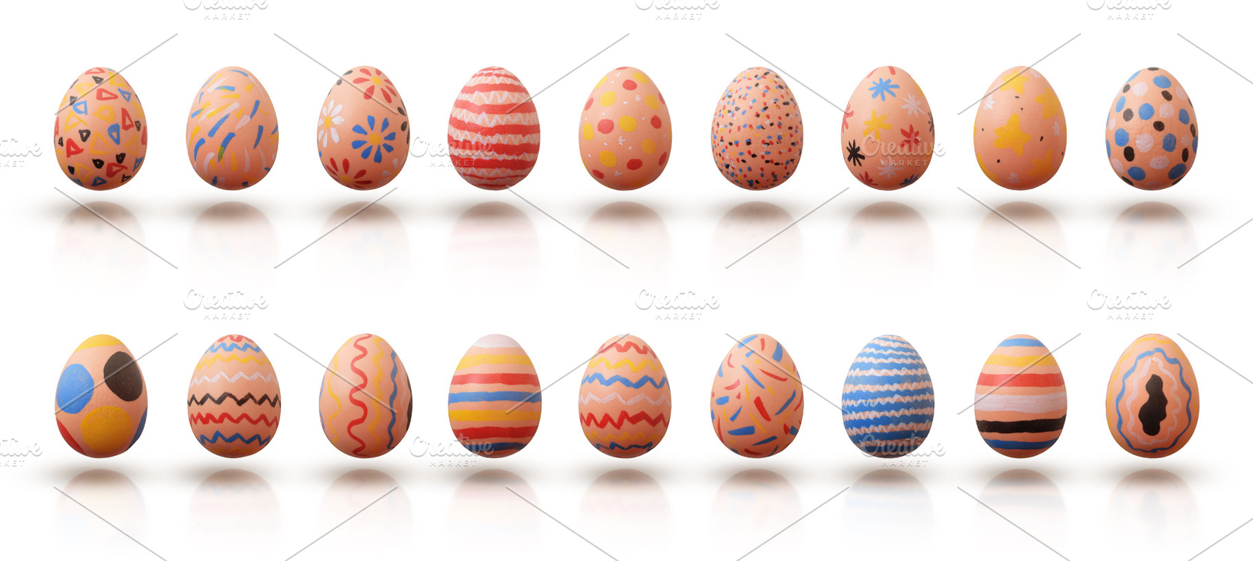 Colorful Hand-Painted Easter Eggs Isolated on White, a Holiday Photo by Davizro's Market