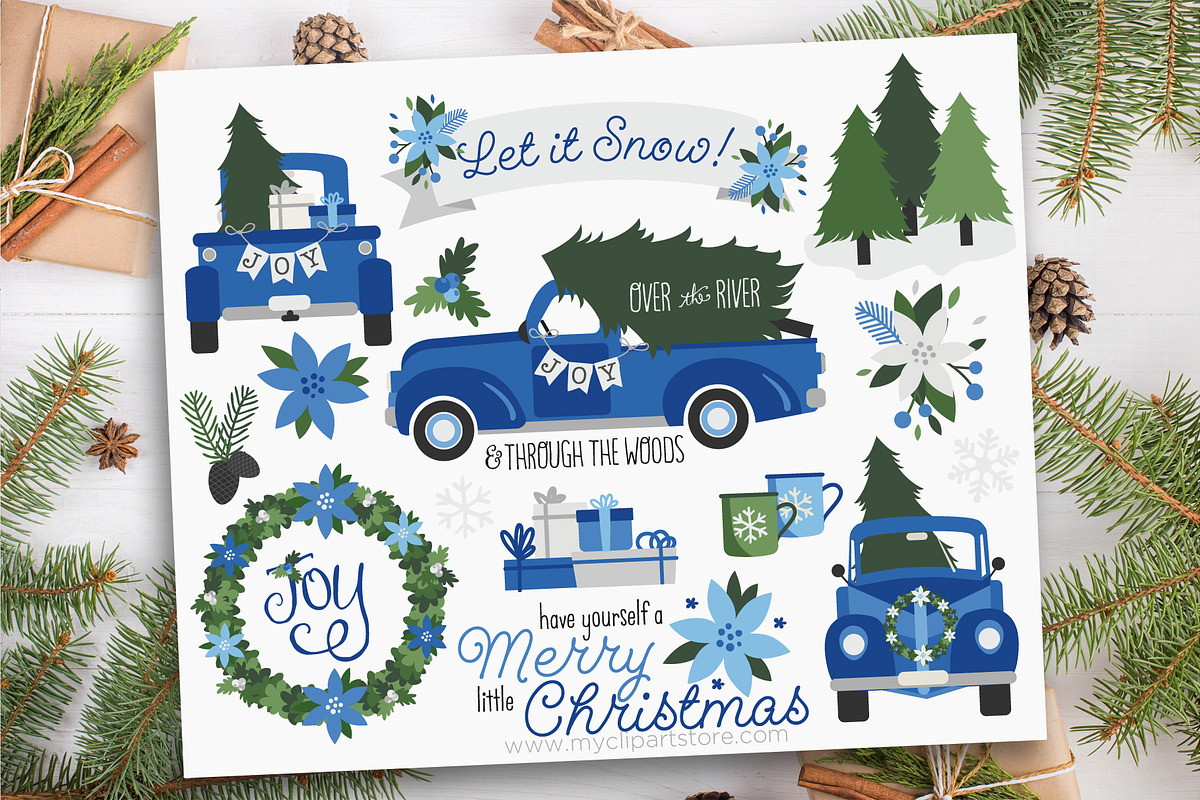 Blue Christmas Truck Clipart + SVG, a Seasonal Illustration by MyClipArtStore (Photo 1 of 3)