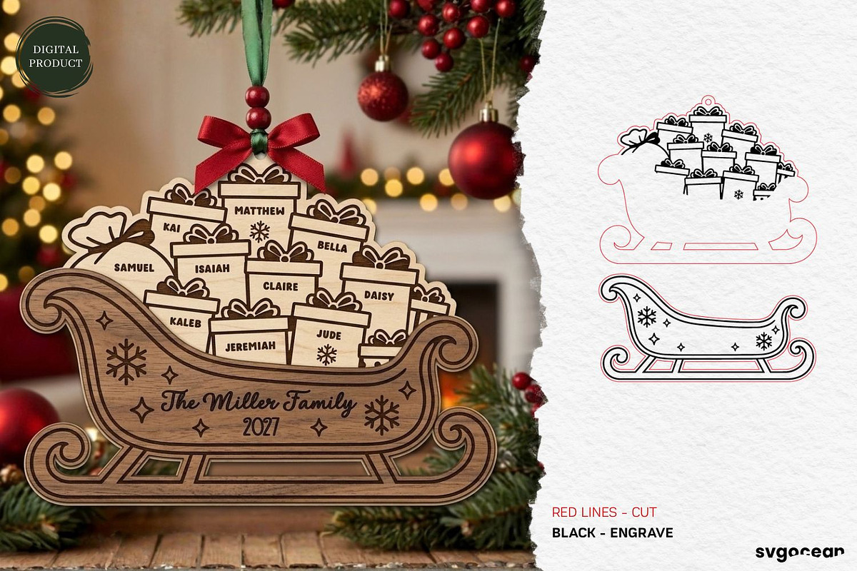 Santa Sleigh Ornaments SVG Bundle, a Decorative Illustration by svgocean (Photo 21 of 21)