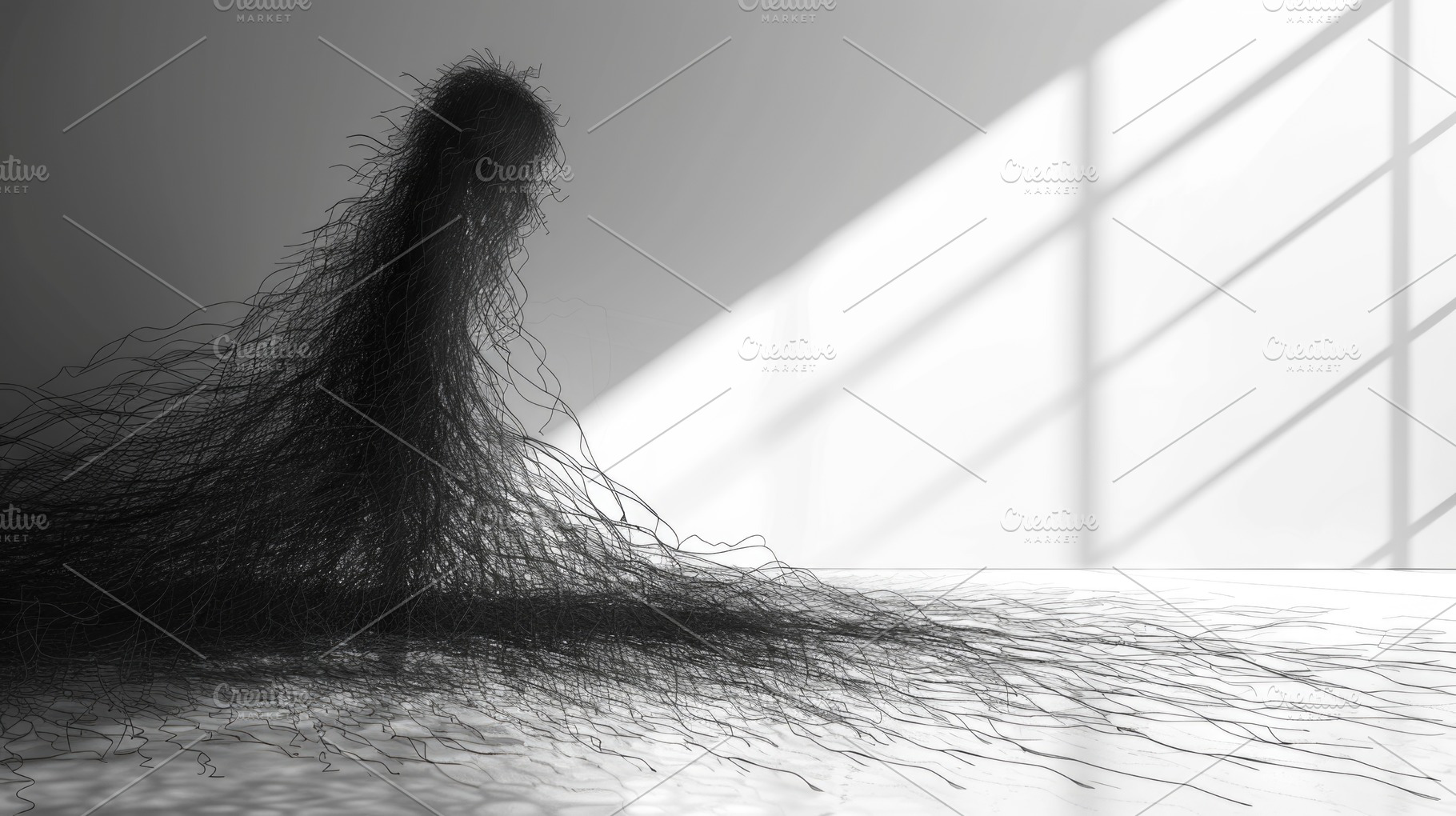 Abstract dark silhouette dissolving into tangled lines with wind, an Abstract Photo by José Manuel Gelpi