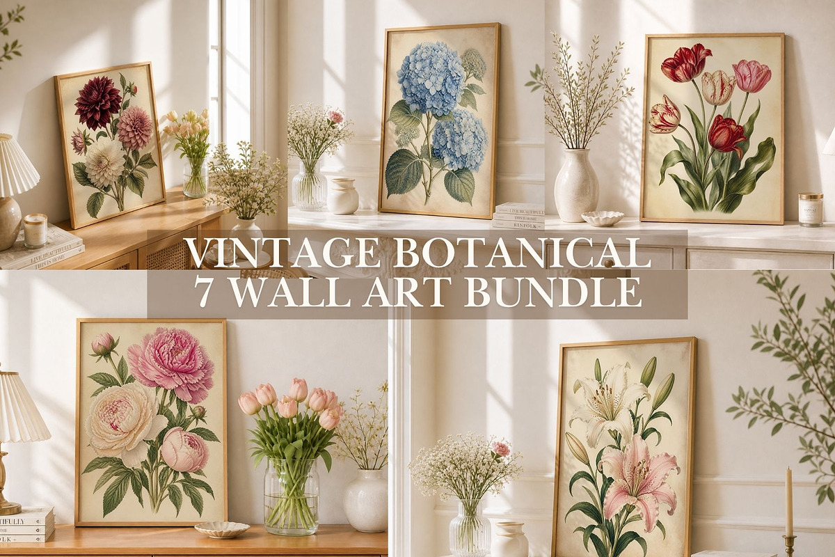 Vintage Botanical Wall Art Bundle, a Decorative Illustration by elfy creative (Photo 1 of 37)