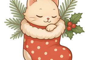 Cute anime cat in christmas stocking, a Photo by Dvoevnore photos
