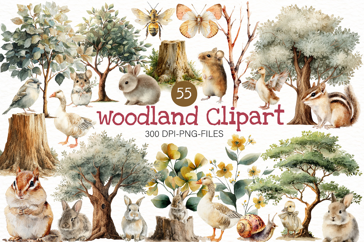 Watercolor woodland Clipart, an Illustration by Designworld (Photo 1 of 8)
