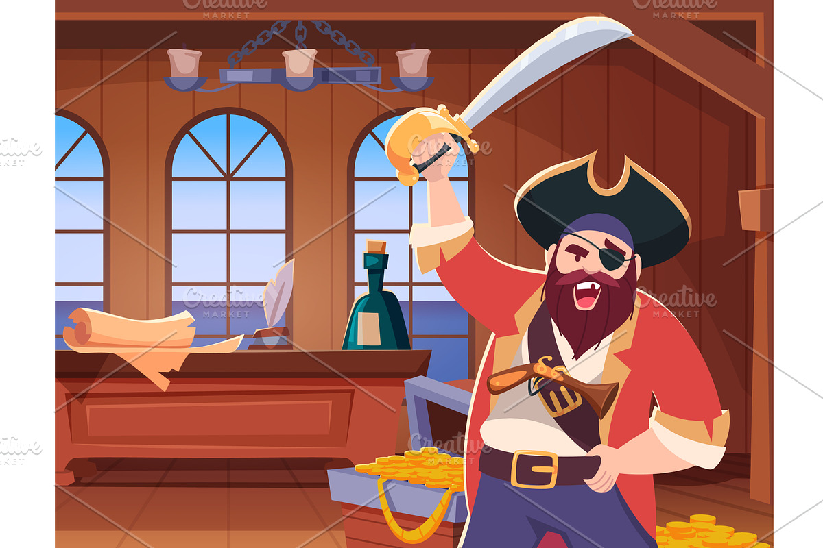 Pirates cabin. battleship cabin, an Illustration by Onyx