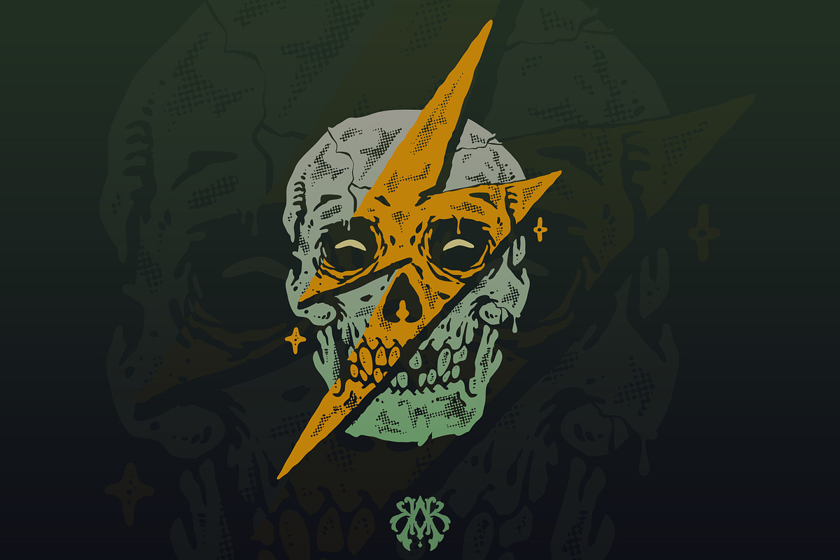 The Lightning Skull Vintage Style, an Object Illustration by Krizvector Artwork Shop (Photo 1 of 3)