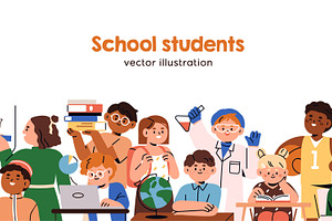 School kids students studying banner, a Person Illustration by Good Studio