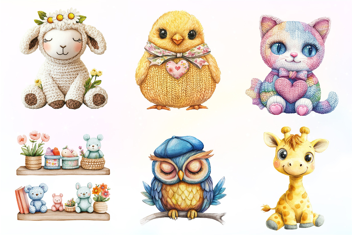 Vintage Knitted Plush Baby Animals, an Illustration by CreationArt (Photo 2 of 9)