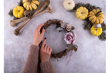 Process of making Halloween wreath., a Holiday Photo by Yulia Furman