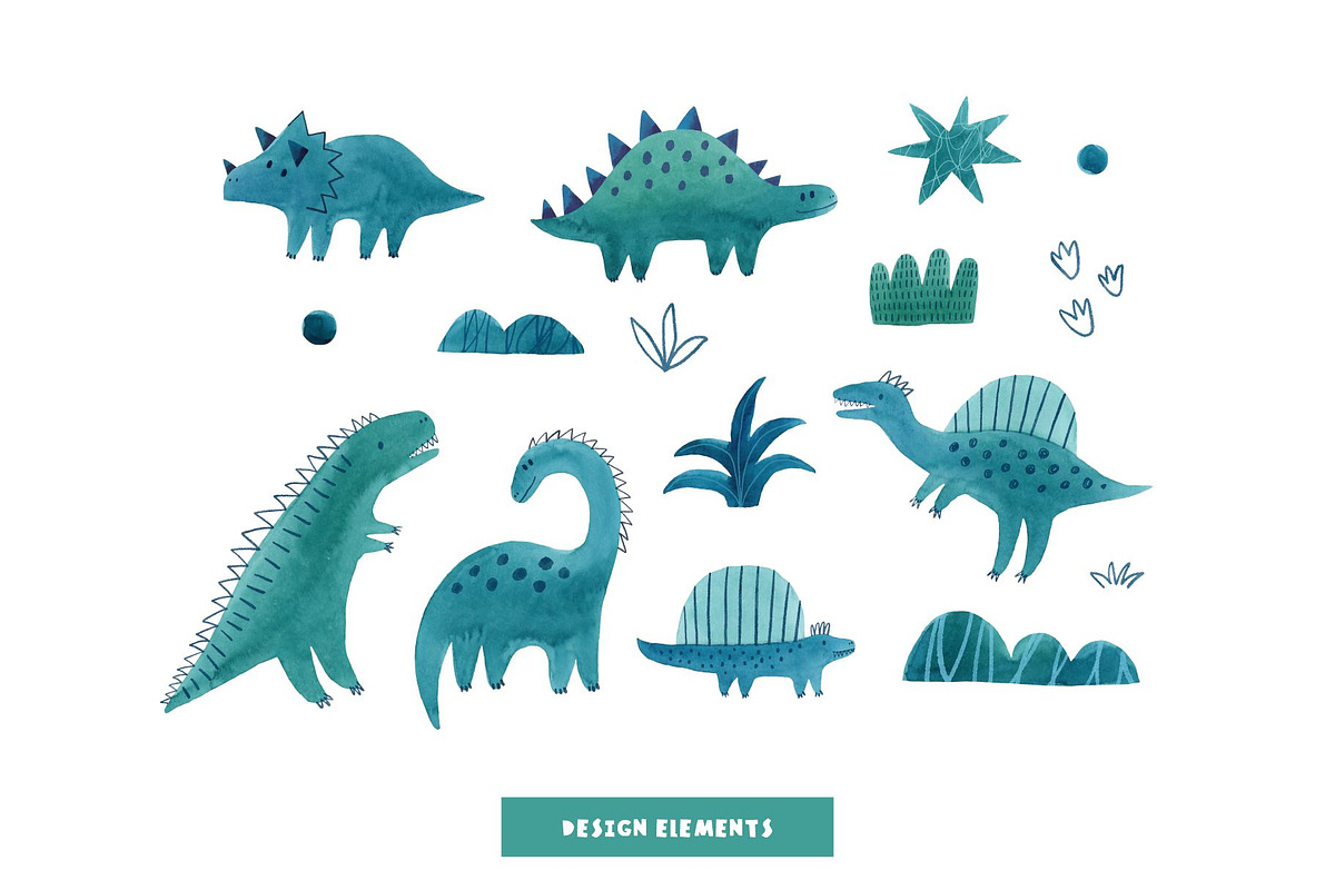 ROARSOME watercolor dinosaurs, a Decorative Illustration by Cute And Wild (Photo 4 of 5)