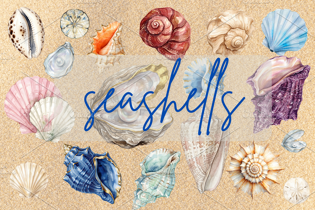 Watercolor seashells clipart, an Object Graphic by My Creative Corner (Photo 1 of 3)