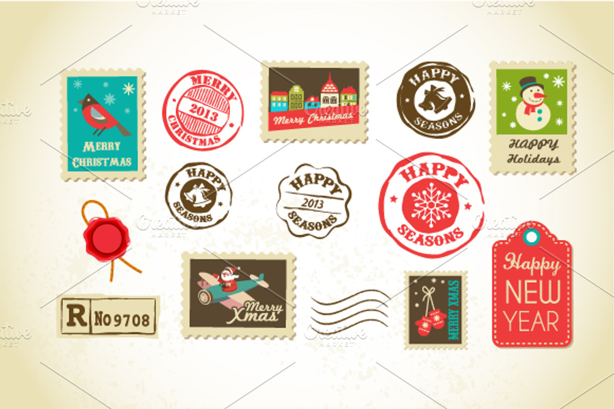 Xmas greeting cards with stamps, a Decorative Illustration by Marish (Photo 3 of 3)