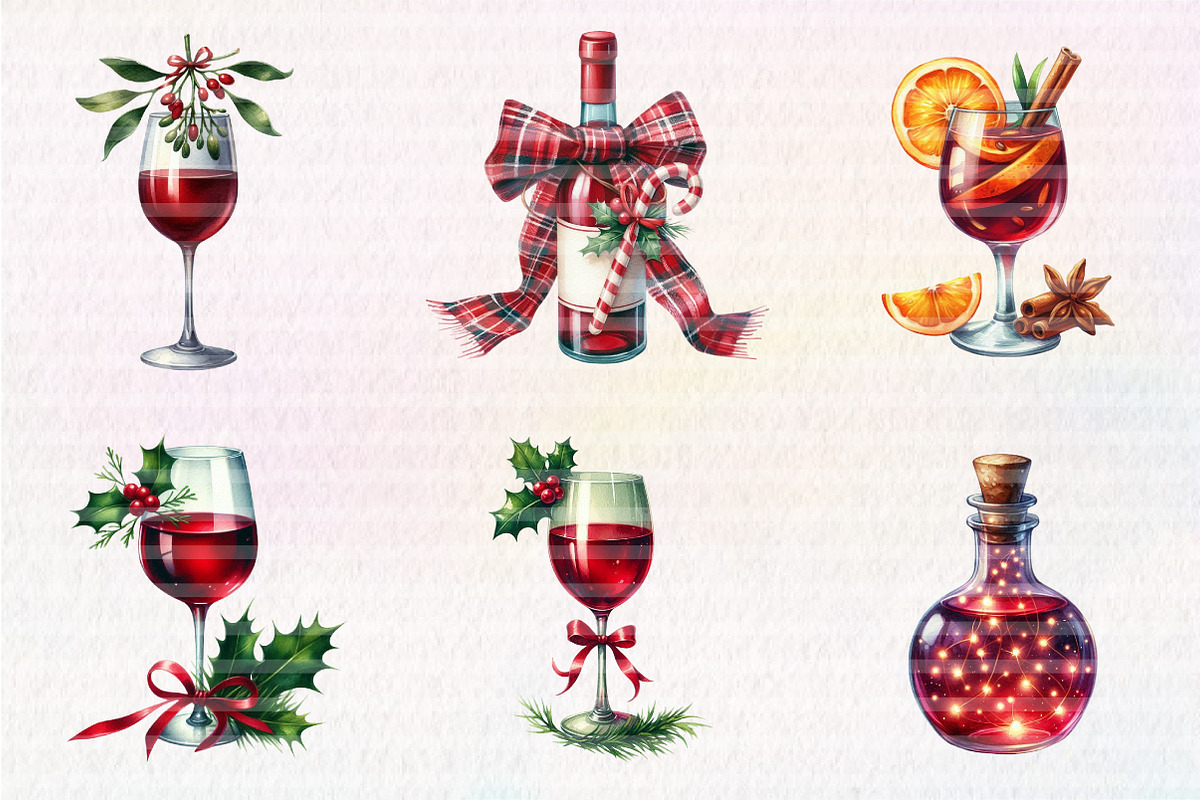Christmas Red Wine Clipart, an Illustration by CreationArt (Photo 2 of 6)