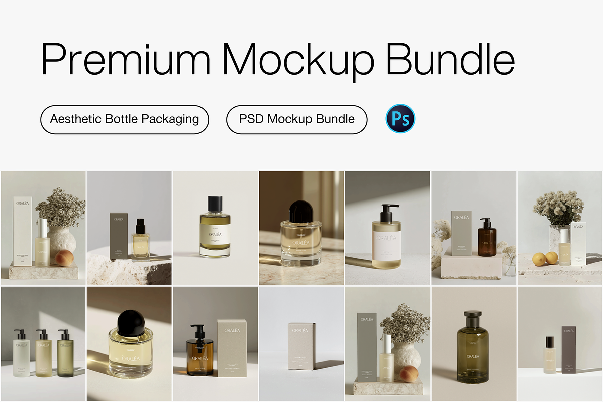 14 Cosmetic Bottle Mockup Bundle, a Packaging Mockup by Digital Asset Co (Photo 1 of 15)