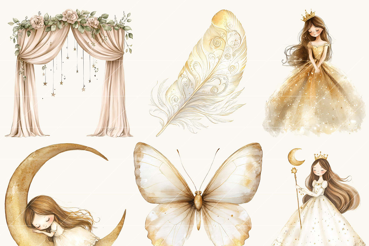 Watercolor Moon Princess Clipart, a Person Illustration by SparkyDesignsUS (Photo 3 of 9)