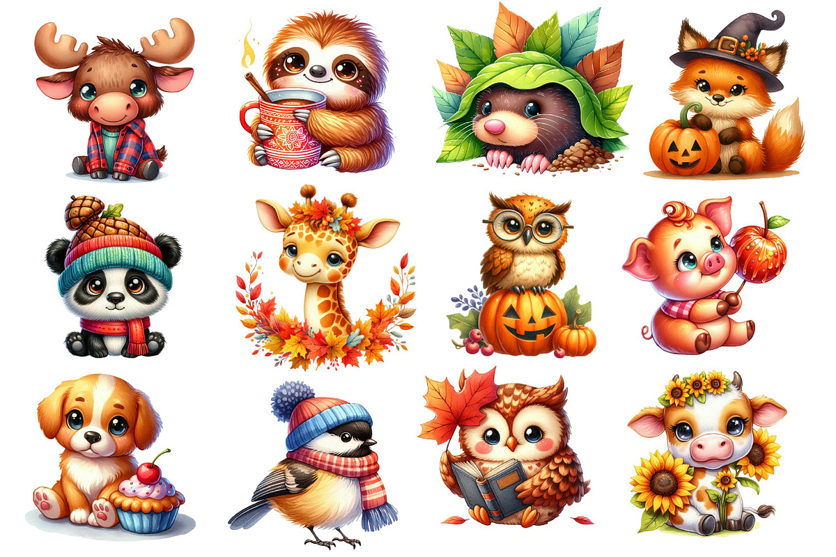 Autumn Cute Animals Clipart, an Illustration by Dream Creation (Photo 3 of 4)