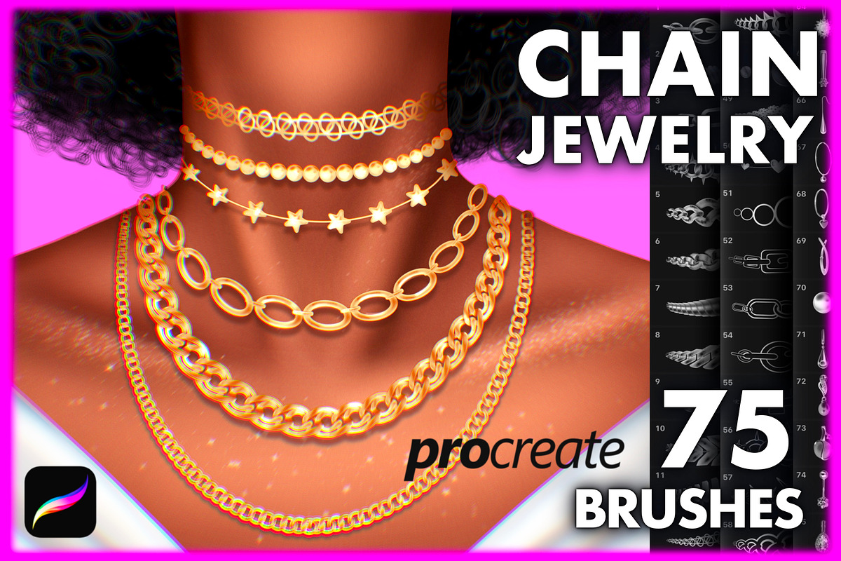 Procreate Chains Jewelery brushes, a Brush Add-On by Revabrush