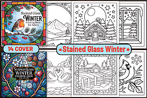 62 Stained Glass Winter Coloring, a Seasonal Illustration by Design Art