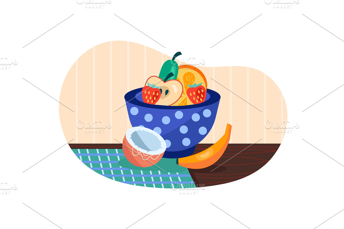 Fruit bowl vector dish with healthy, a Food Illustration by vectorpointstudio