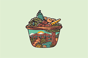 Vegetable Basket with Countryside, an Object Illustration by nomlimo.com (Thumbnail 1 of 2)