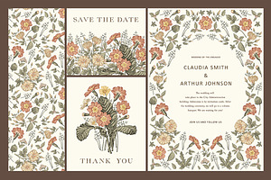 3 Wedding Cards + Seamless Pattern