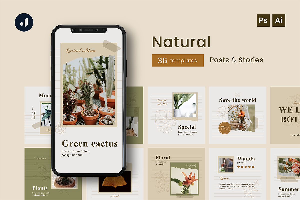 Natural Instagram Template, a Social Media Template by Jump Studio (Photo 1 of 7)